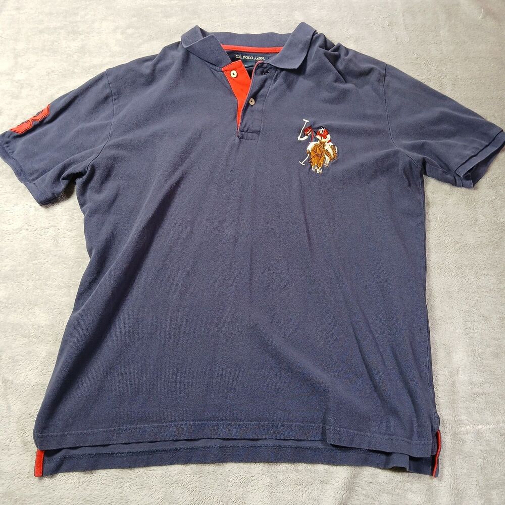 Vintage US Polo Assn Mens XL Blue Big Logo Short Sleeve Rugby Polo Shirt Ivy